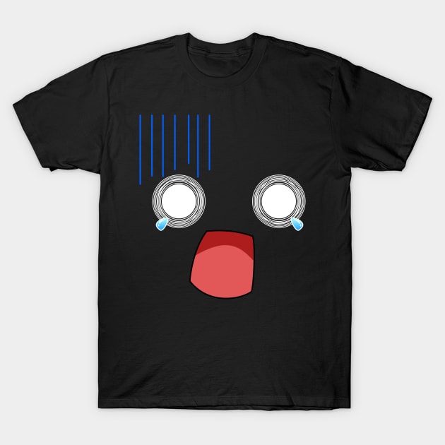 Nani?! Scared Anime Face, white eyes T-Shirt by MilieuOnline